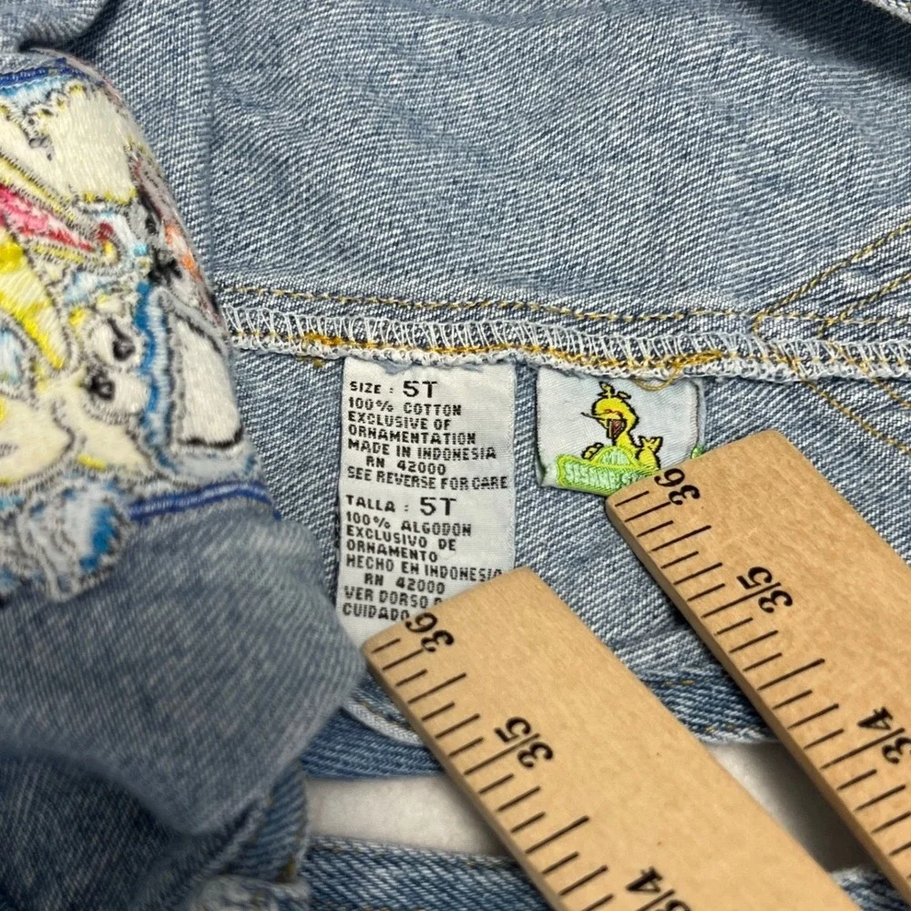Vintage Sesame Street Overalls Kids 5T Blue Denim Muppets Big Bird Elmo Cookie